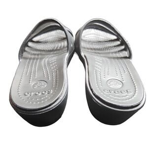 CROCS RHONDA Size 6 Black Strappy Wedge Slip On Sandals; Preloved